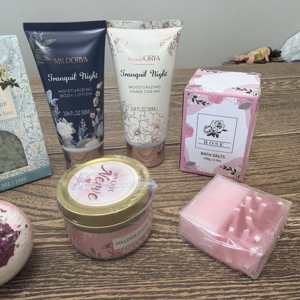 Self Care Pamper Lot Lotion Soap Candle Bath Salts/Bomb Gift Set Tranquil Night